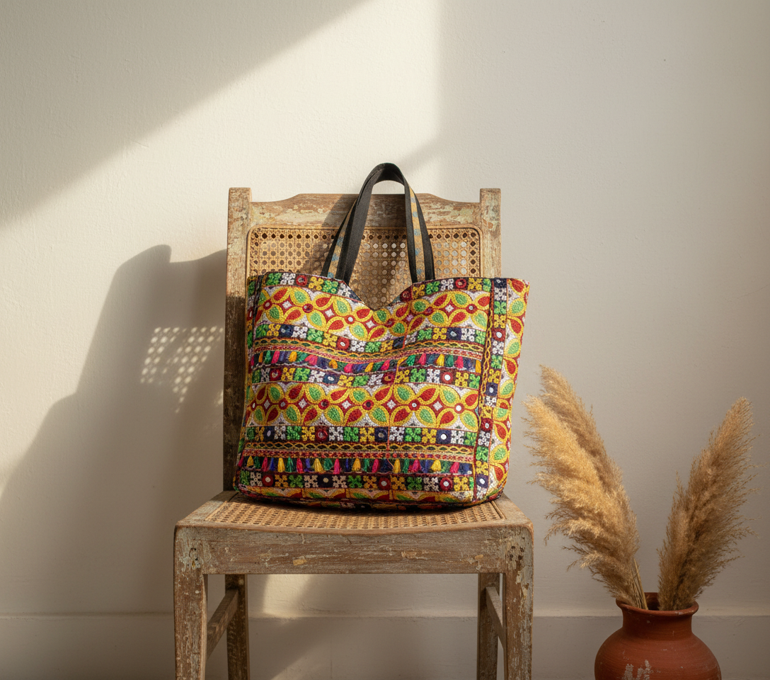 Jat Mutava red yellow leaf Suf tote bag back view