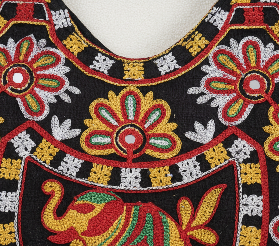 Rabari embroidery black elephant tote bag back view