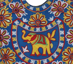 Rabari embroidery blue elephant tote bag side view showing depth