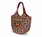 Rabari embroidery red elephant yellow accent tote bag side view showing depth