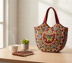 Rabari embroidery red elephant yellow accent tote bag back view