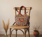 Rabari embroidery red elephant tote bag back view
