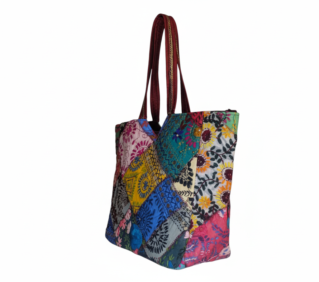 Applique Patchwork Ochre Mosaic tote bag back view