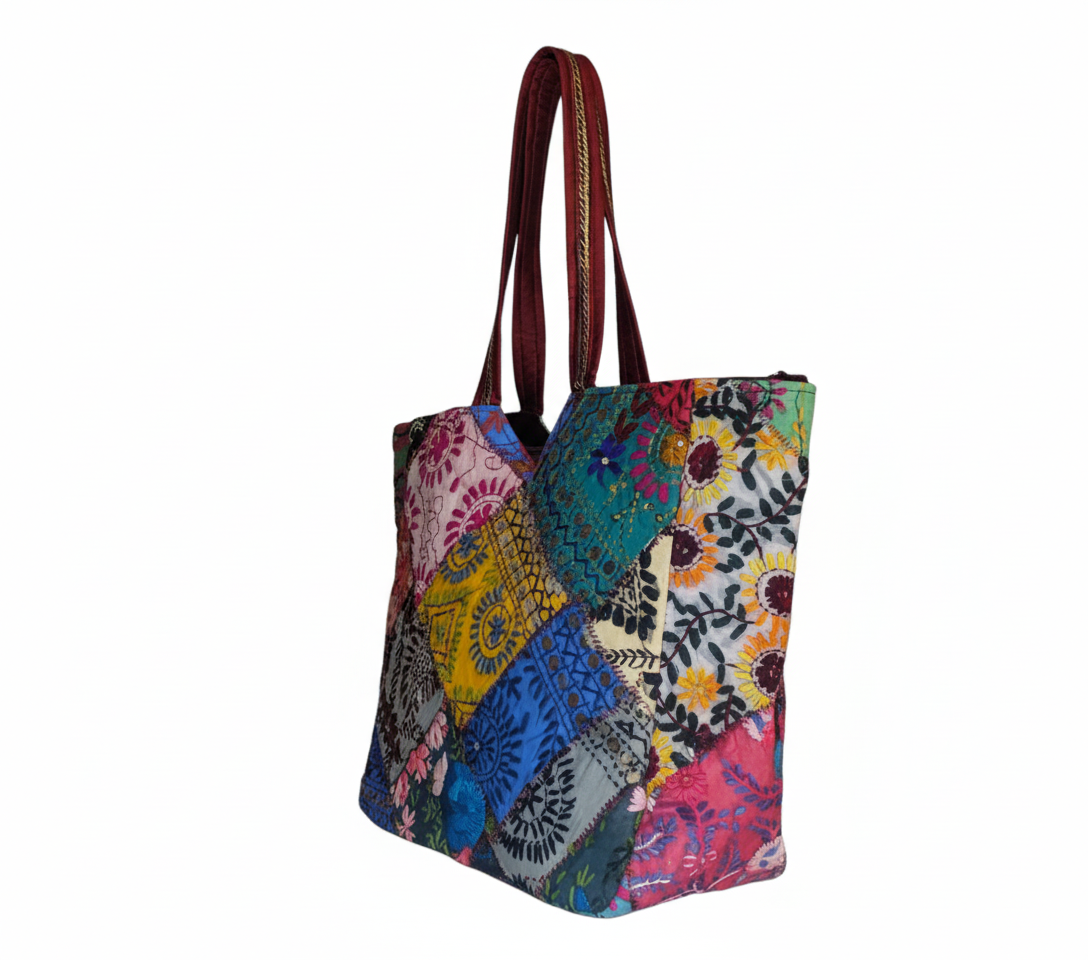 Applique Patchwork Ochre Mosaic tote bag back view