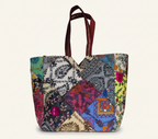 Applique Patchwork Ochre Mosaic tote bag isometric angle