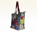 Close-up of Ochre Mosaic applique patchwork texture on tote bag