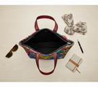 Model carrying Applique Patchwork Ochre Mosaic tote bag — boho style