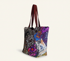 Applique Patchwork Charcoal Mosaic tote bag side view showing depth