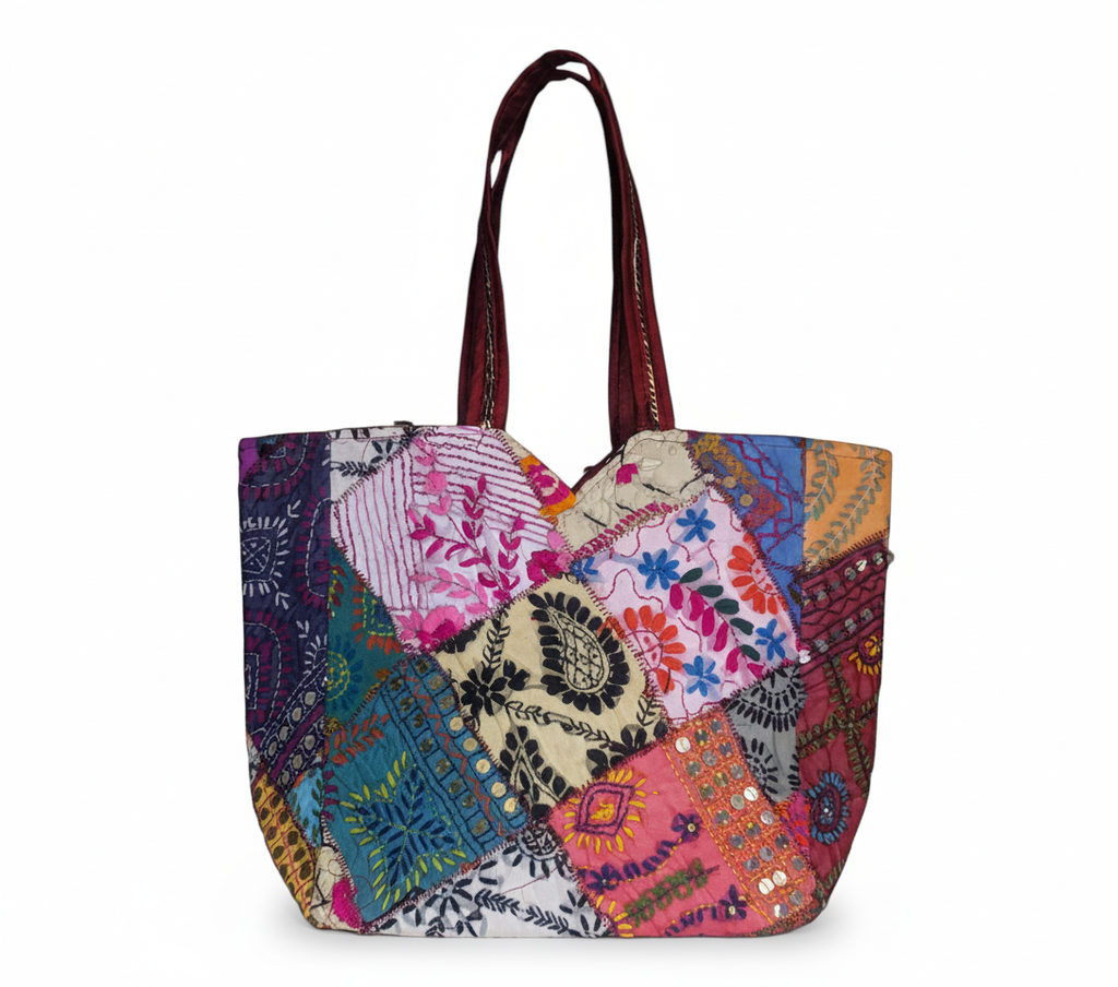 Applique Patchwork Charcoal Mosaic tote bag back view