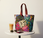 Applique Patchwork Dusk Mosaic tote bag front view — Mystic Dhaga