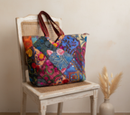 Applique Patchwork Blossom Mosaic tote bag side view showing depth