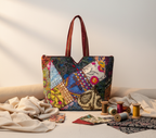 Applique Patchwork Cobalt Mosaic tote bag side view showing depth