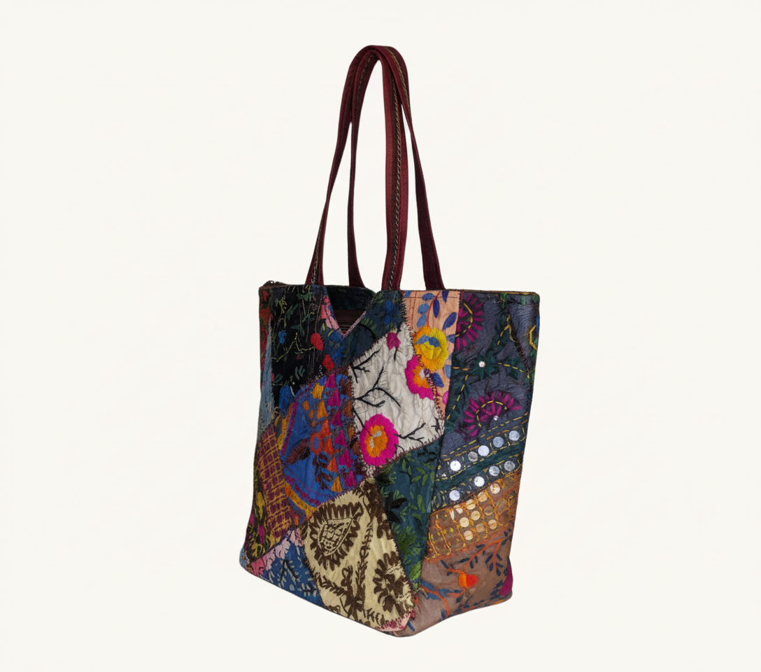 Applique Patchwork Cobalt Mosaic tote bag back view