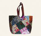 Applique Patchwork Cobalt Mosaic tote bag isometric angle