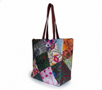 Close-up of Cobalt Mosaic applique patchwork texture on tote bag