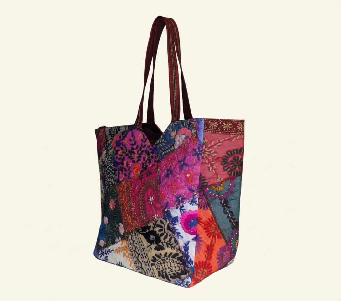 Applique Patchwork Coral Mosaic tote bag back view