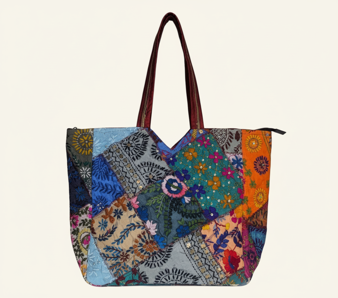 Applique Patchwork Azure Mosaic tote bag back view
