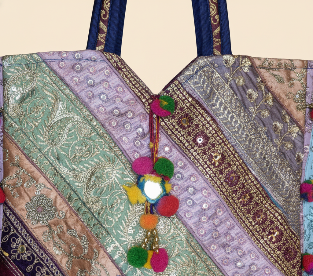 Gotta Patti Mirror Tassel Sapphire Gleam tote bag back view
