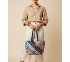 Gotta Patti Mirror Tassel Indigo Radiance tote bag side view showing depth