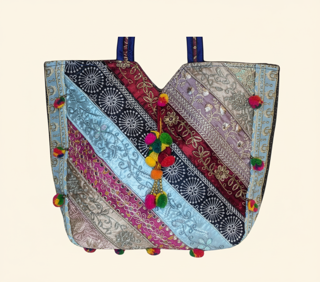 Gotta Patti Mirror Tassel Indigo Radiance tote bag back view