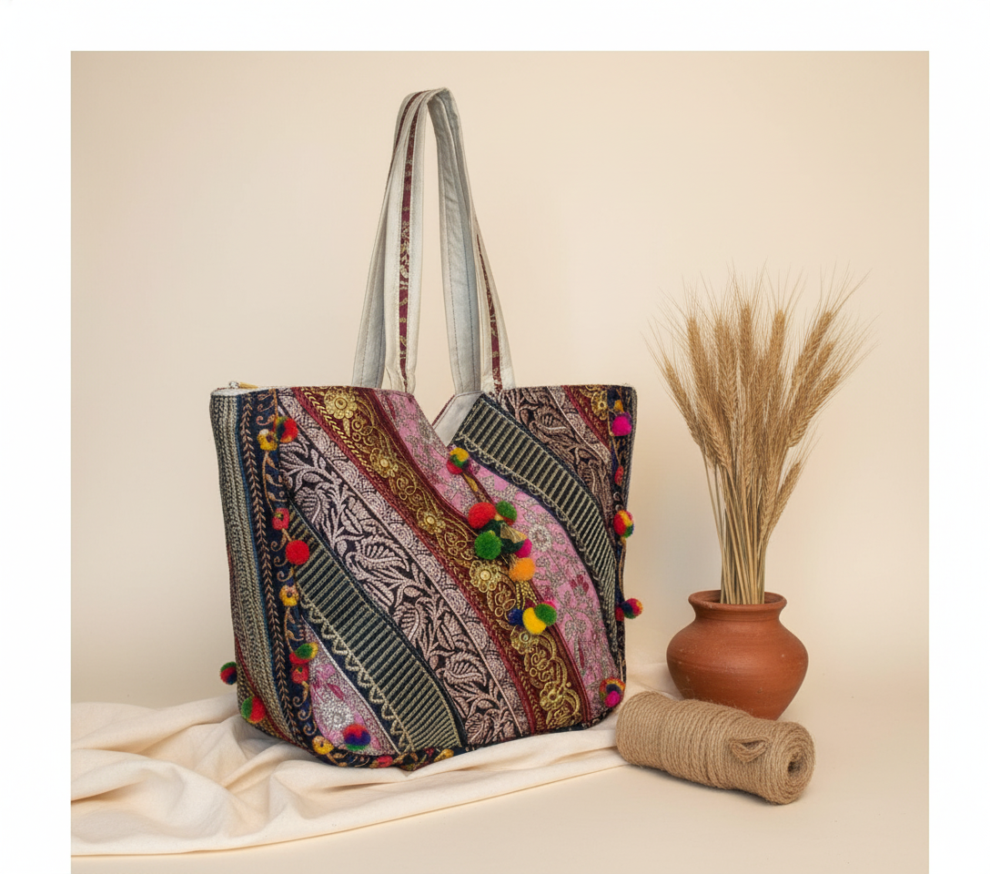 Gotta Patti Mirror Tassel Ivory Gleam tote bag back view