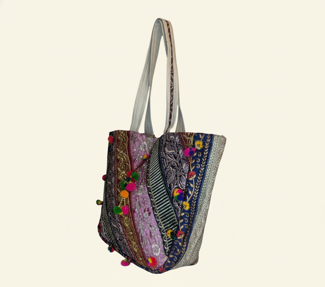 Gotta Patti Mirror Tassel Ivory Gleam tote bag isometric angle