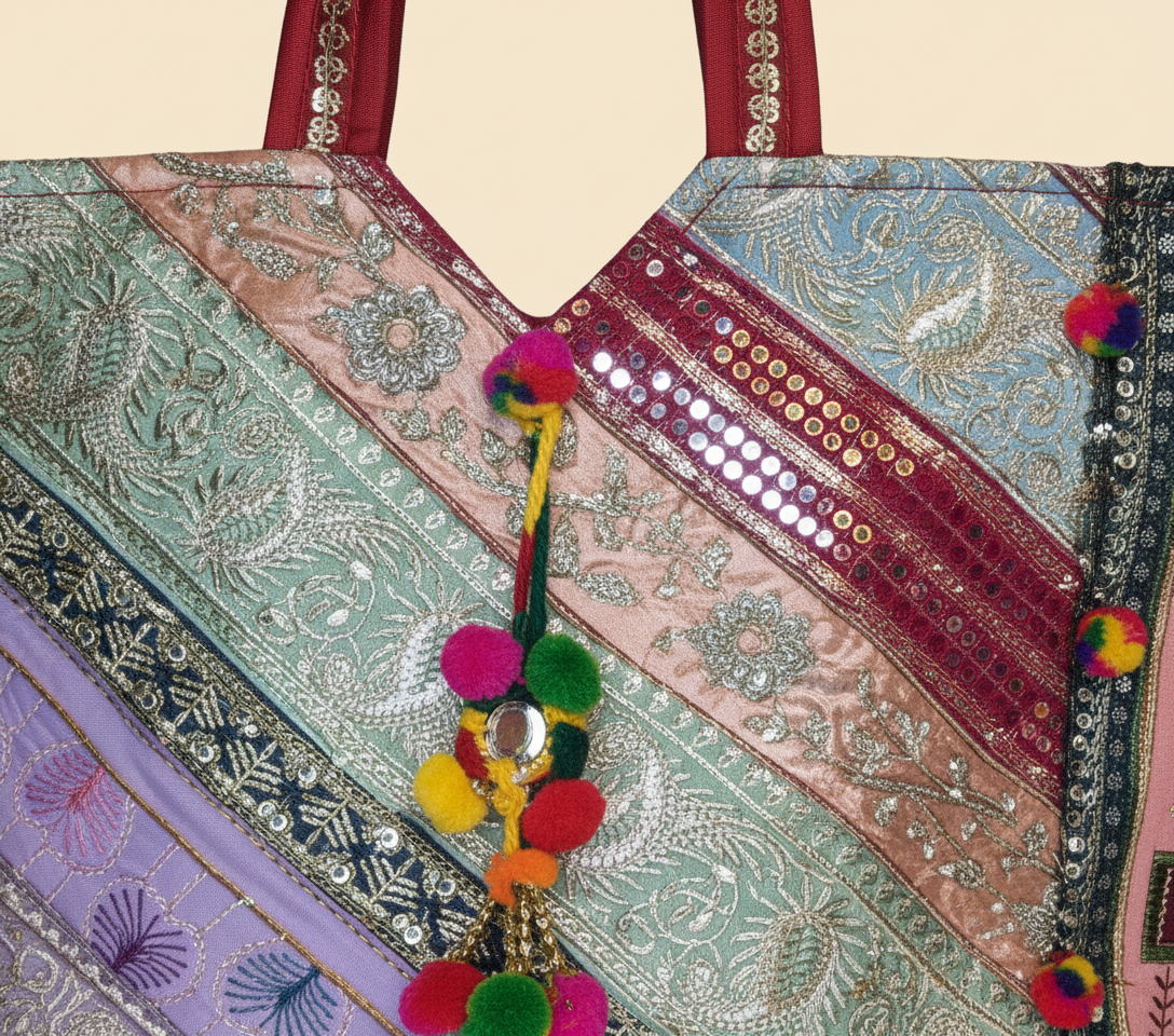 Gotta Patti Mirror Tassel Crimson Radiance tote bag back view