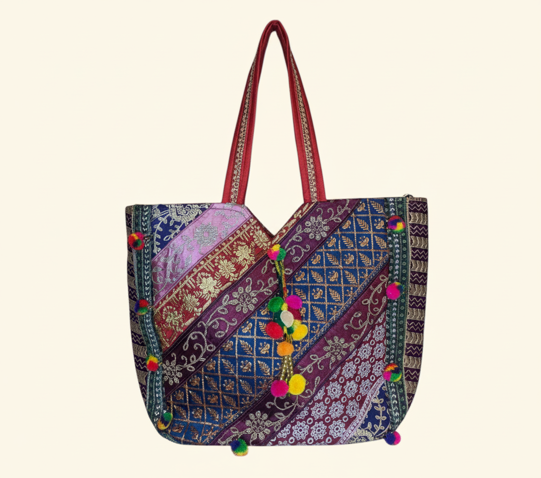 Gotta Patti Mirror Tassel Ruby Radiance tote bag isometric angle