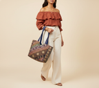 Gotta Patti No Tassel Cobalt Elegance tote bag flatlay composition