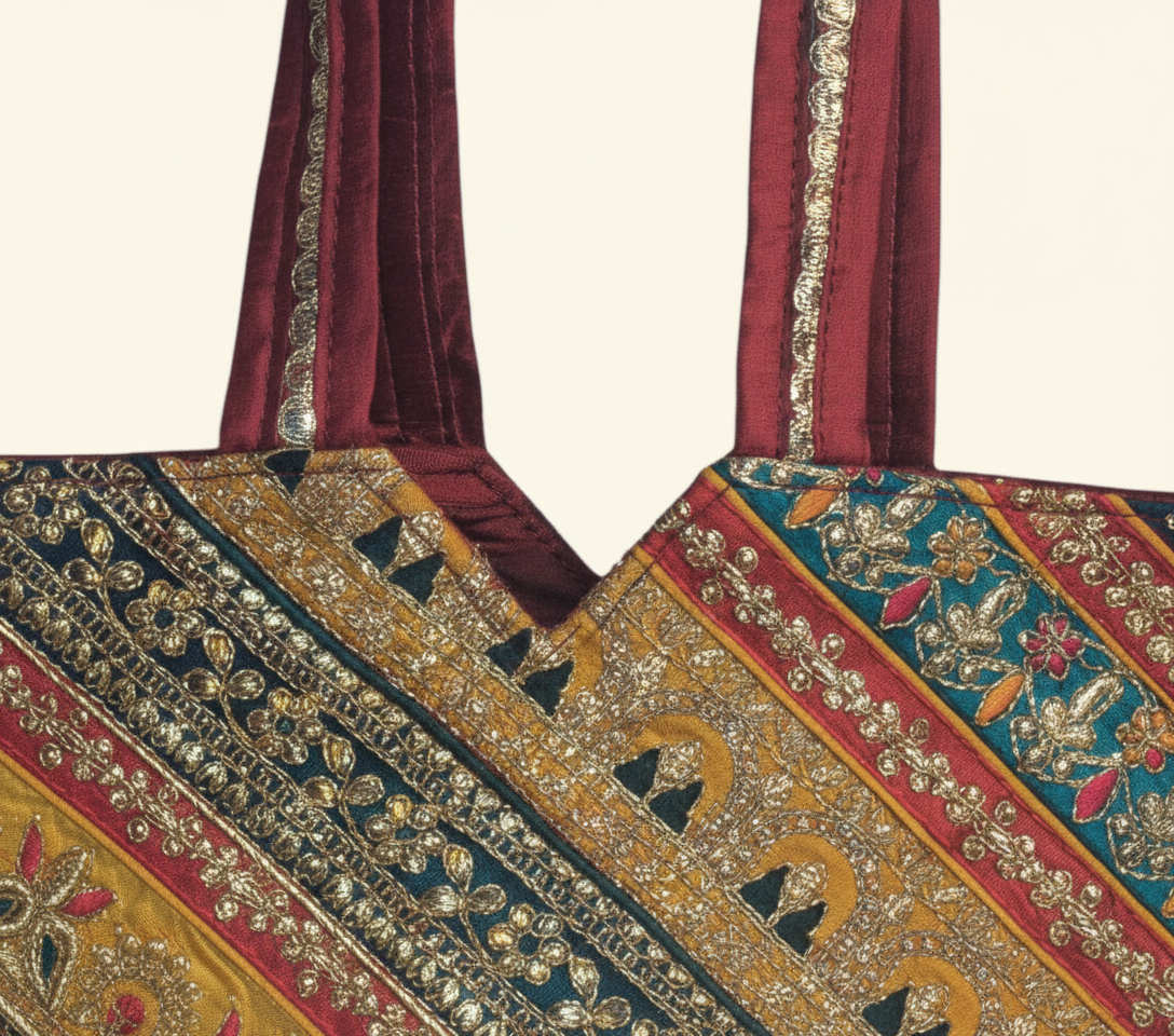 Gotta Patti No Tassel Burgundy Elegance tote bag isometric angle