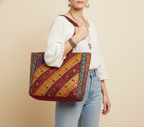 Gotta Patti No Tassel Wine Elegance tote bag front view — Mystic Dhaga