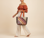 Gotta Patti No Tassel Amber Elegance tote bag front view — Mystic Dhaga