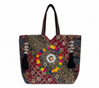 Gotta Patti Shell Tassel Crimson Festival tote bag cowrie shell medallion detail