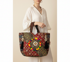 Gotta Patti Shell Tassel Crimson Festival tote bag flatlay composition