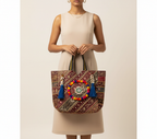 Gotta Patti Shell Tassel Turquoise Festival tote bag front view — Mystic Dhaga