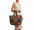 Gotta Patti Shell Tassel Turquoise Festival tote bag side view showing depth