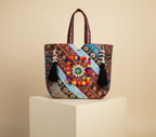 Gotta Patti Shell Tassel Celestial Festival tote bag front view — Mystic Dhaga