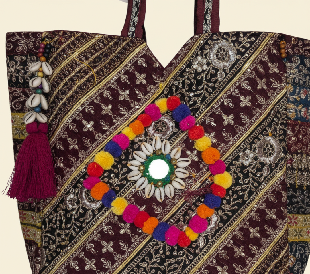 Gotta Patti Shell Tassel Garnet Festival tote bag back view