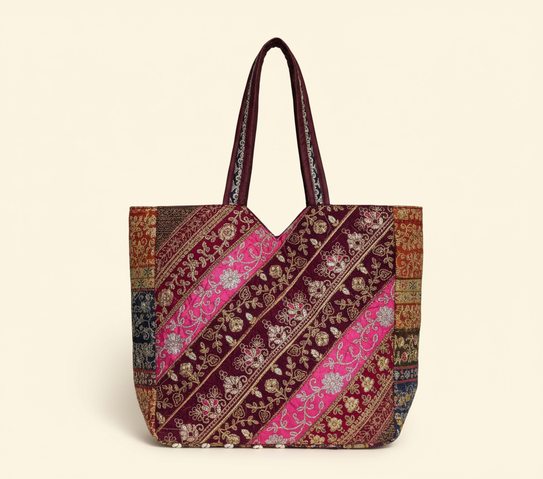 Gotta Patti Shell Tassel Garnet Festival tote bag isometric angle