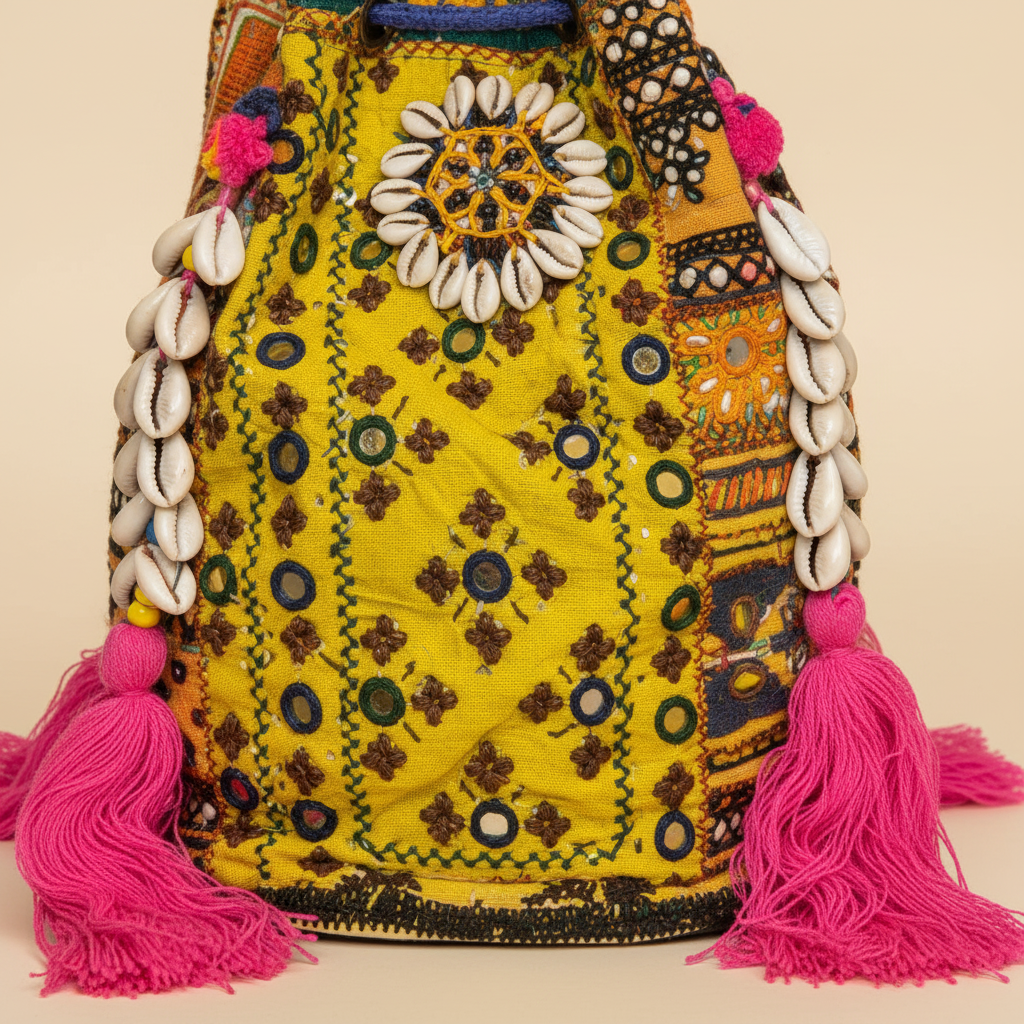 Shell Tassel Citrus Bloom (Medium) bucket bag back view