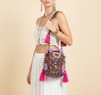 Shell Tassel Lilac Prism (Medium) bucket bag front view — Mystic Dhaga