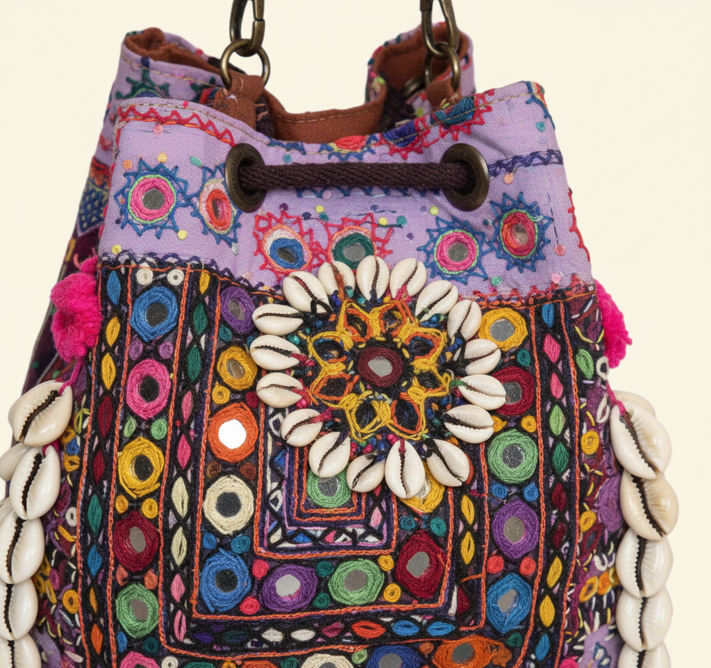 Shell Tassel Lilac Prism (Medium) bucket bag back view
