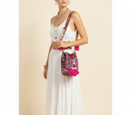 Shell Tassel Fuchsia Spark (Mini) bucket bag front view — Mystic Dhaga