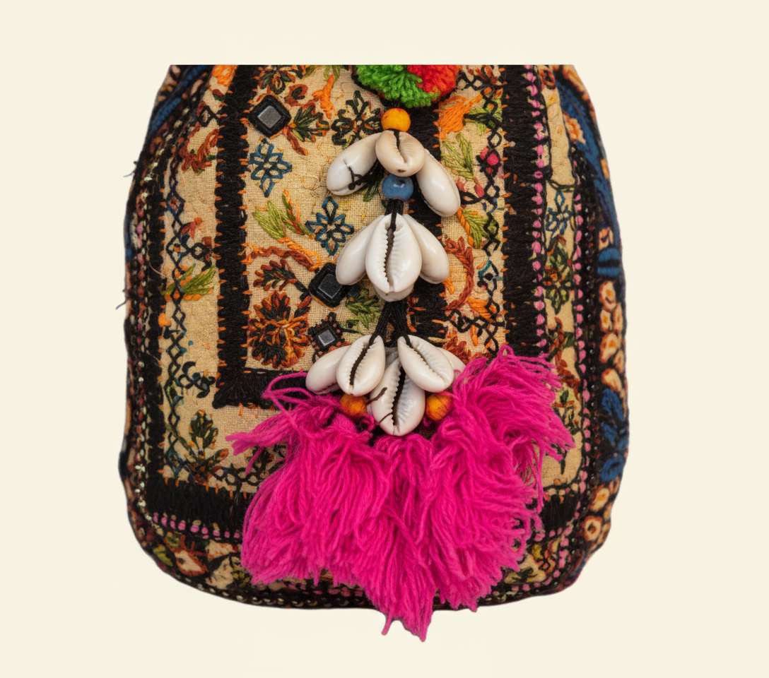 Shell Tassel Amber Heirloom (Mini) bucket bag back view