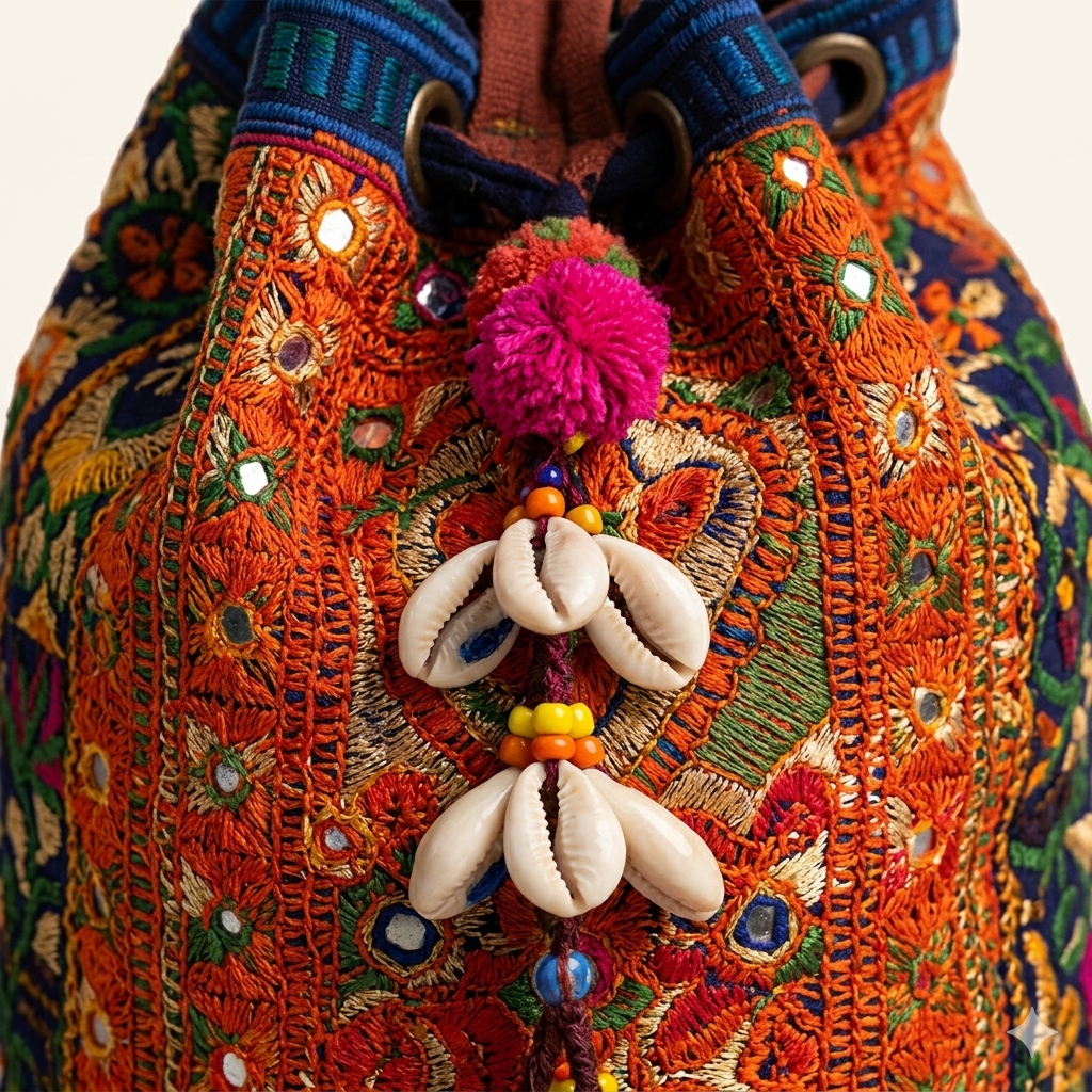 Shell Tassel Tangerine Spark (Mini) bucket bag back view