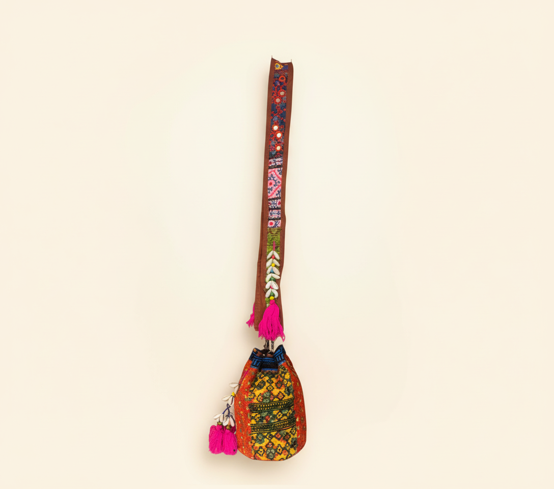 Shell Tassel Tangerine Spark (Mini) bucket bag isometric angle