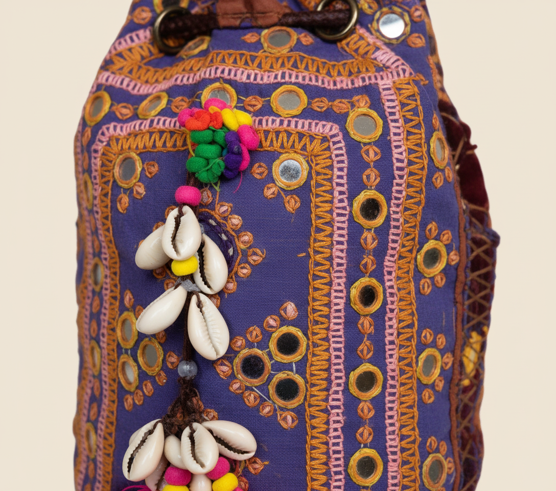 Shell Tassel Violet Aura (Mini) bucket bag back view