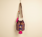 Shell Tassel Violet Aura (Mini) bucket bag styled on hook — Mystic Dhaga
