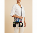 Shell Tassel Kali Rangoli crossbody bag side view showing depth