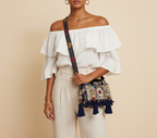 Shell Tassel Neel Leher crossbody bag front view — Mystic Dhaga